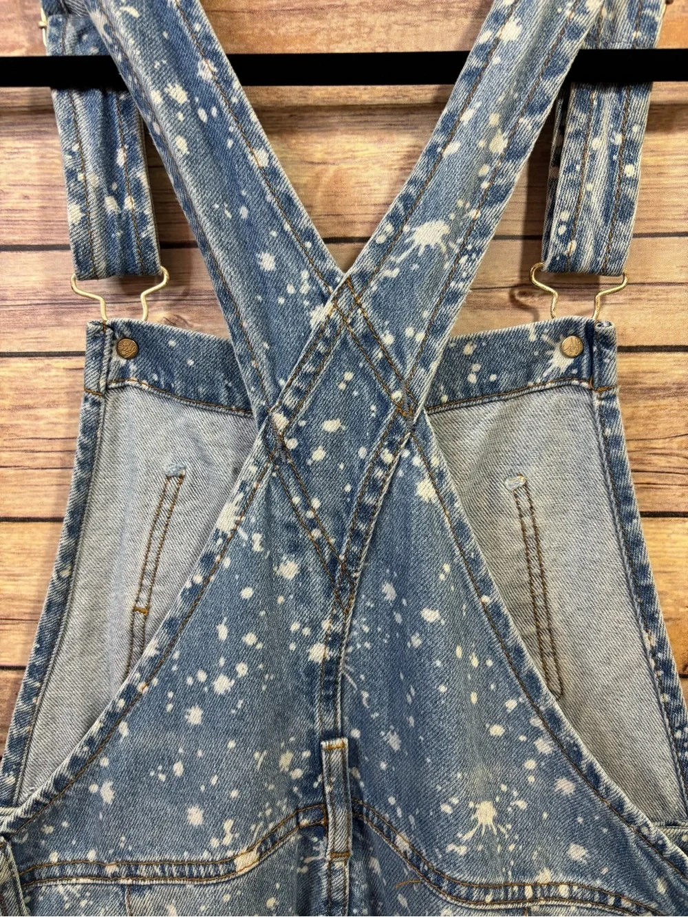Free People Ziggy denim bleach splatter overalls Size Small